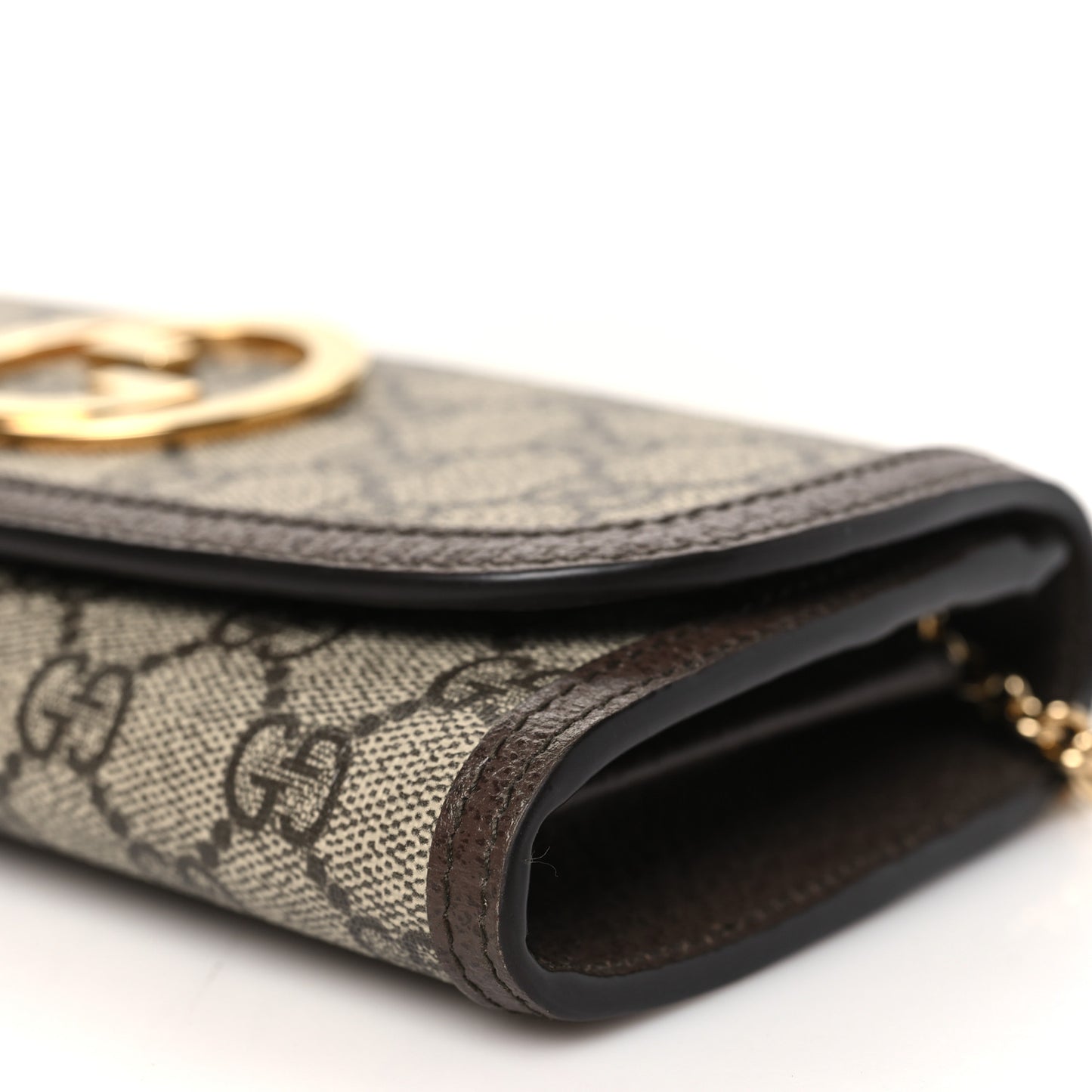 GG Supreme Monogram Textured Dollar Calfskin Blondie Continental Chain Wallet Beige Ebony New Acero