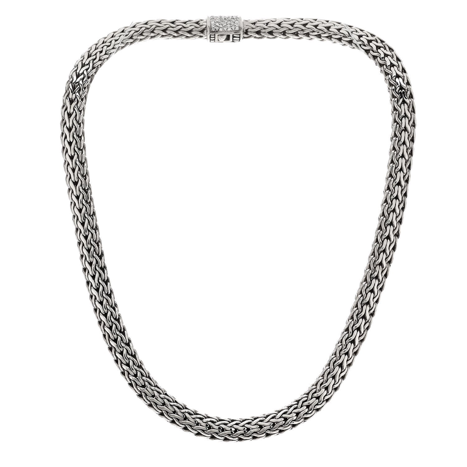 John Hardy Sterling Silver 18K Yellow Gold Diamond 7.5mm Classic Chain Necklace 3 of 5