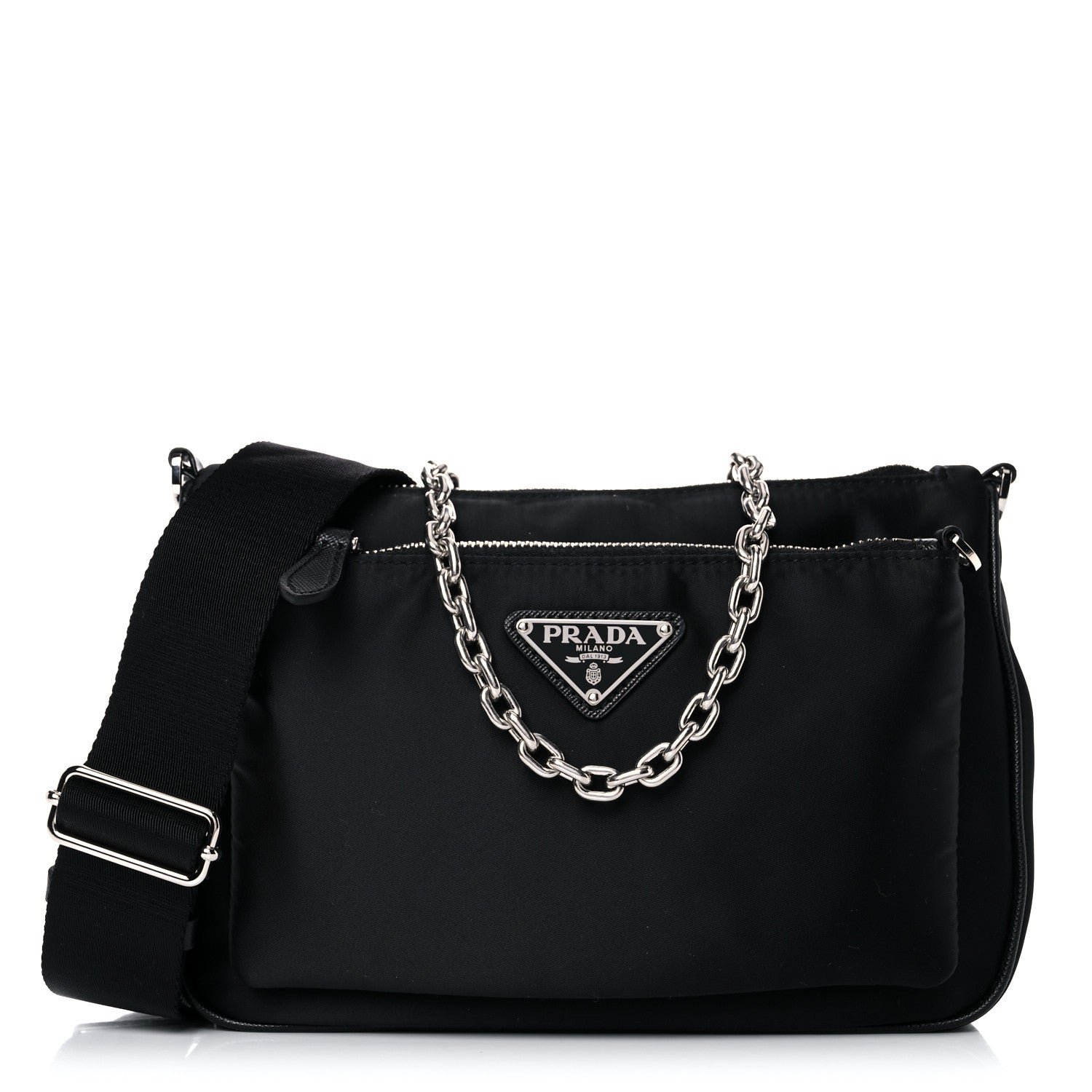 Prada Re-Nylon Saffiano Double Pouch Shoulder Bag Black 1 of 10