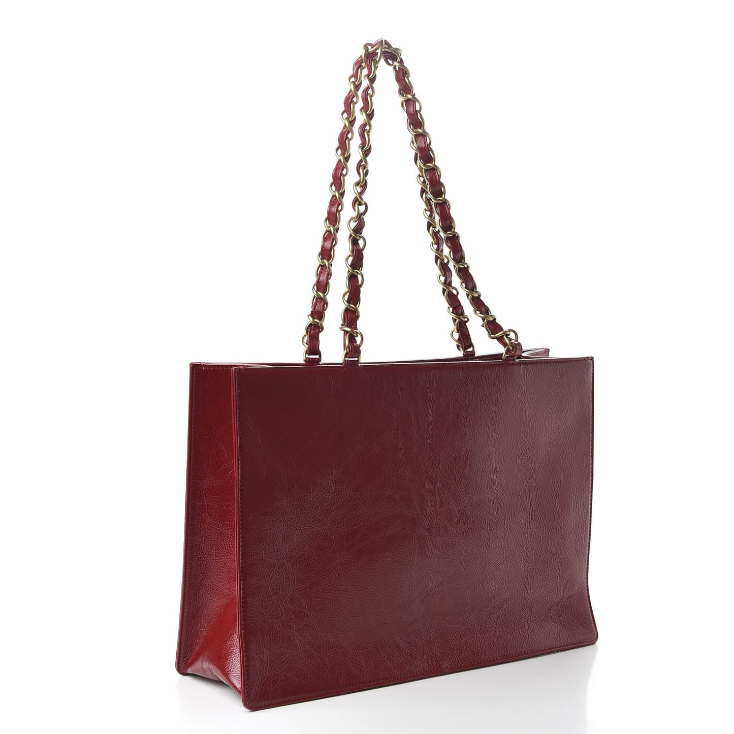 Shiny Aged Calfskin Shopping Bag Red