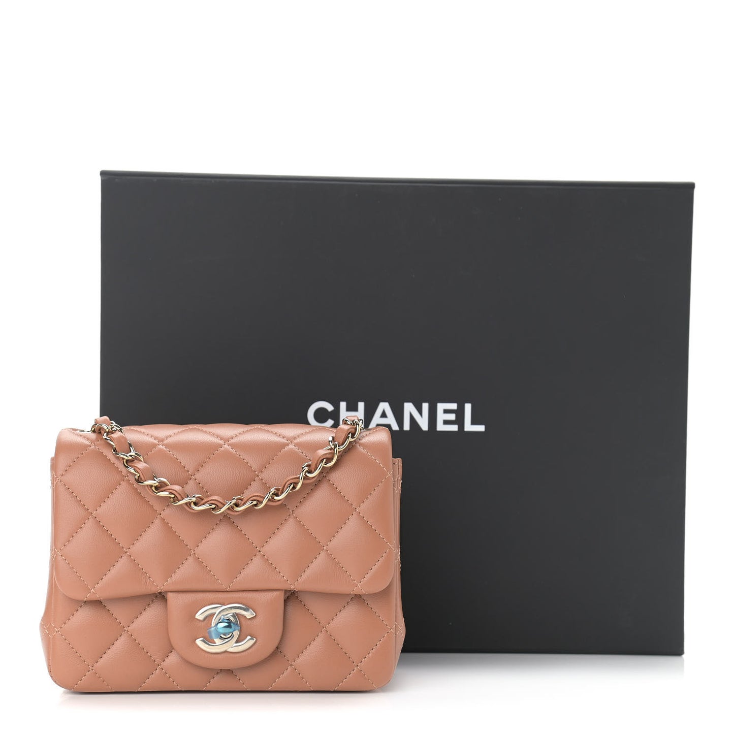 Lambskin Quilted Mini Square Flap Brown