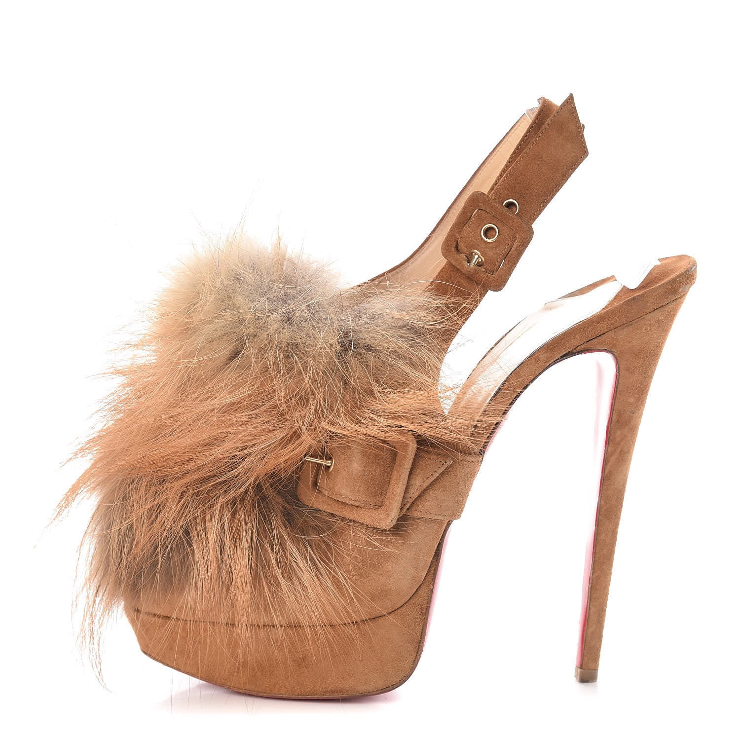 Christian Louboutin Suede Fox Fur Splash 150 Pumps 41.5 Camel 1 of 13