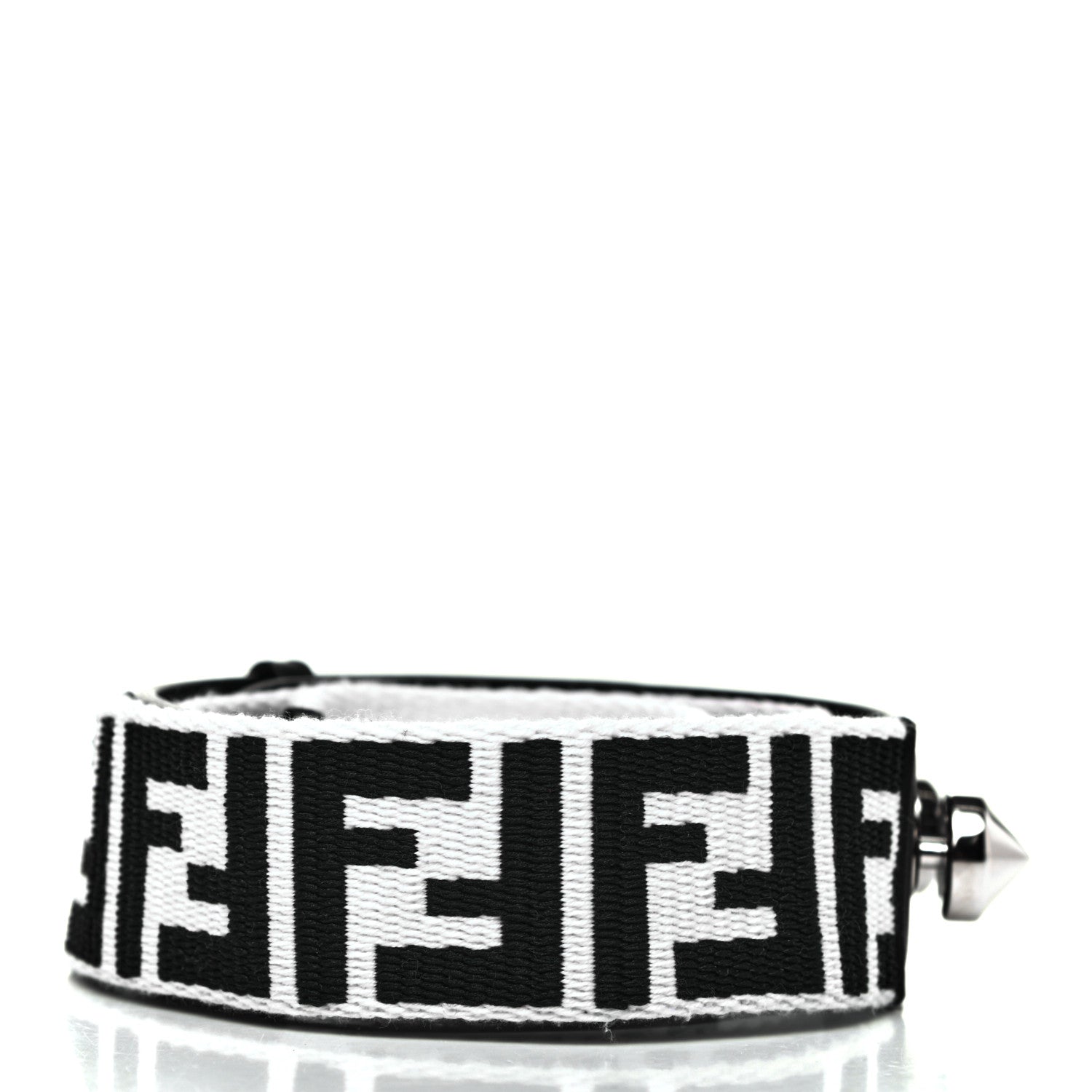 Fendi Canvas Calfskin FF 1974 Studded Strap You Black White 2 of 5