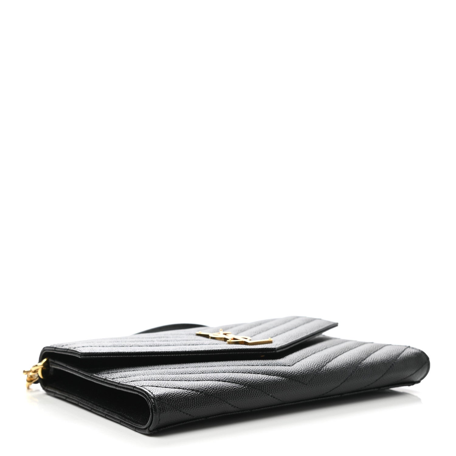 Saint Laurent Grain De Poudre Matelasse Chevron Monogram Envelope Clutch Black 5 of 8