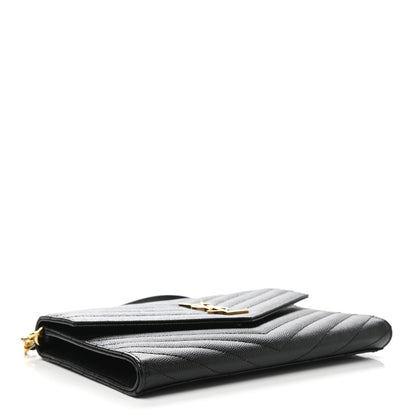 Saint Laurent Grain De Poudre Matelasse Chevron Monogram Envelope Clutch Black 5 of 8
