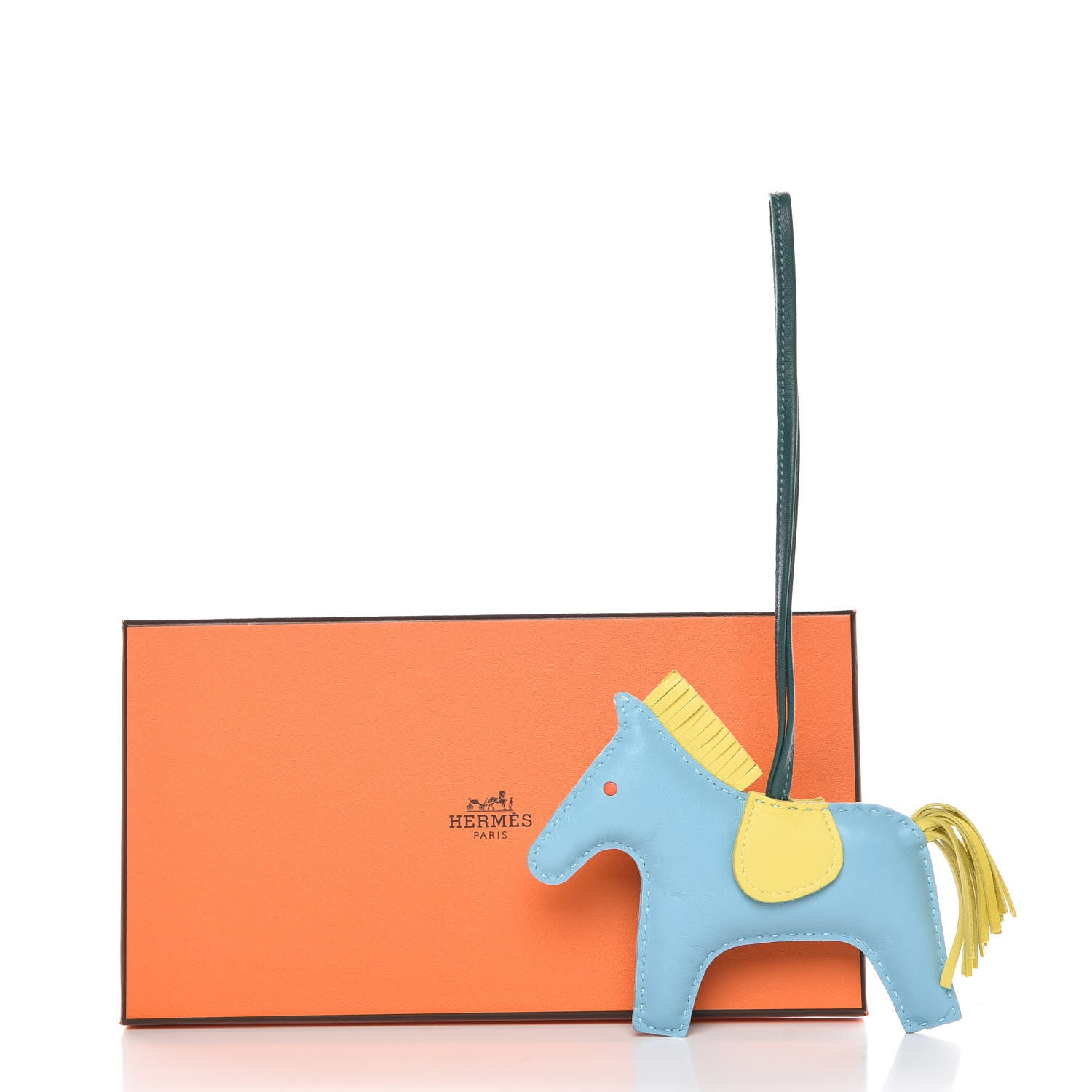 Hermes Milo Lambskin Grigri Rodeo Horse Bag Charm MM Bleu Celeste Lime Malachite 4 of 4