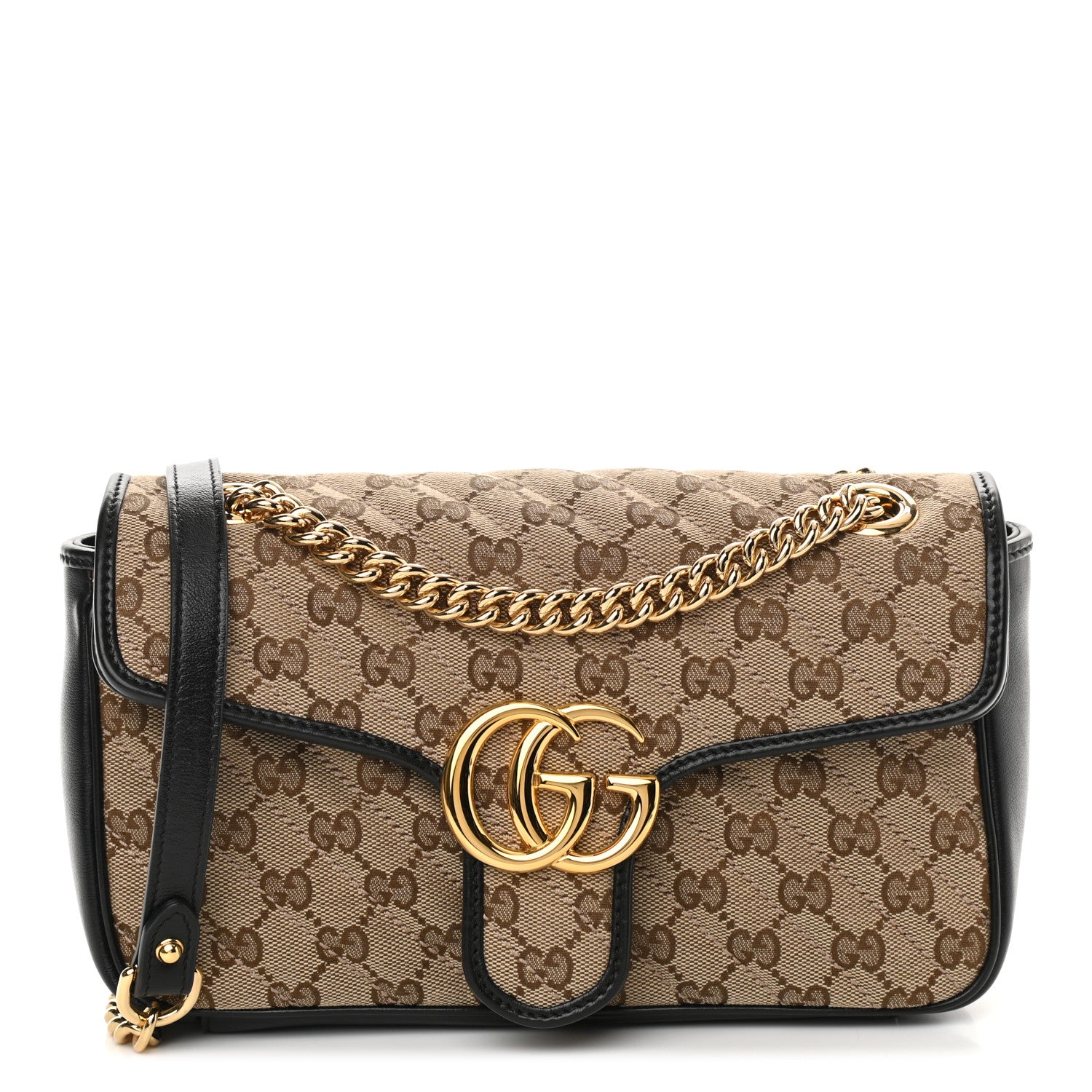 Gucci Monogram Matelasse Diagonal Small GG Marmont Shoulder Bag Beige Black 1 of 10