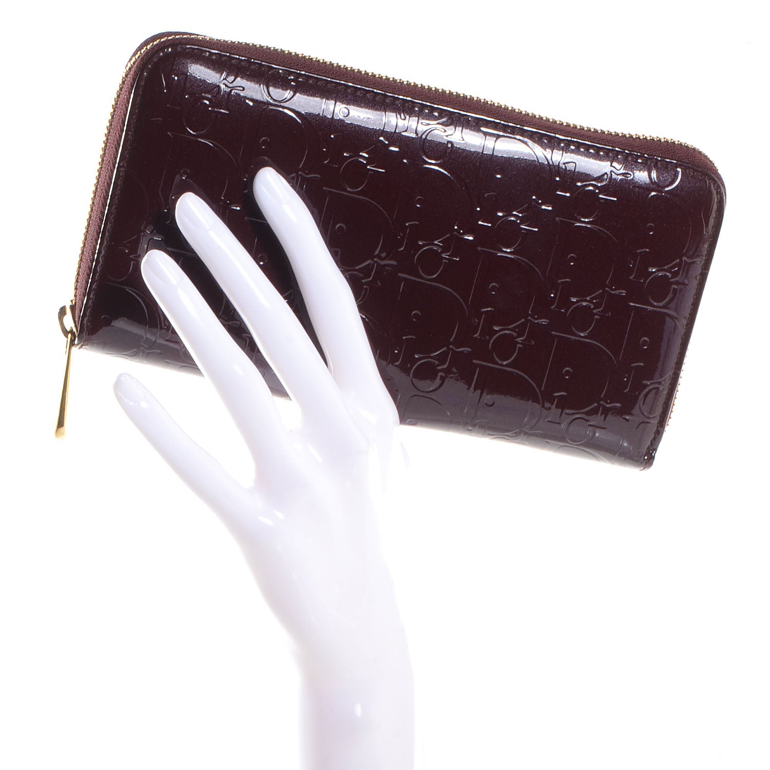 Christian Dior Patent Ultimate Voyageur Zip Around Wallet Bordeaux 2 of 28