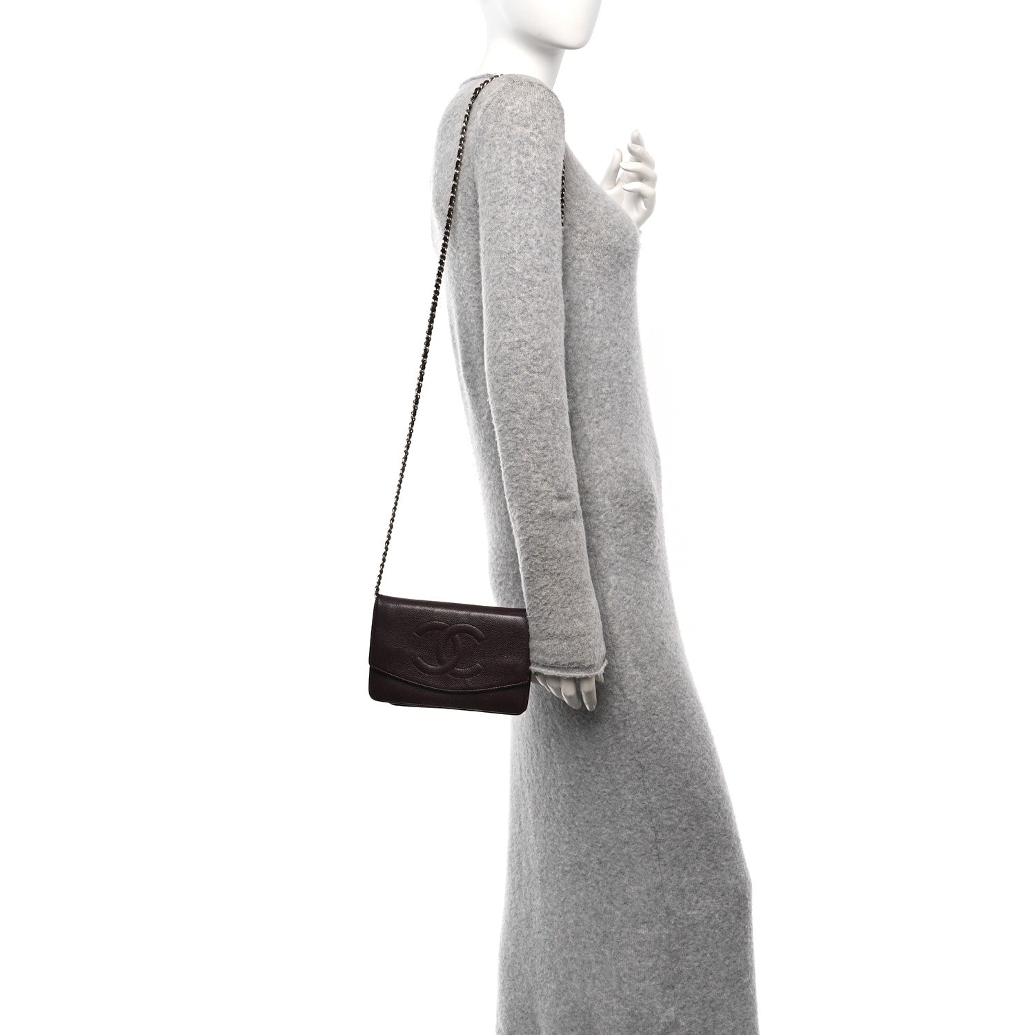 Chanel Caviar Timeless CC Wallet On Chain WOC Dark Brown 2 of 17