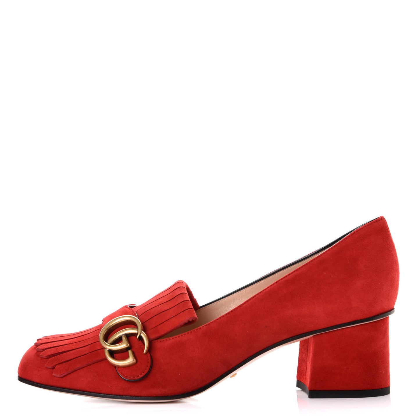 Kid Scamosciato GG Marmont Fringe 50mm Loafer Pumps 40.5 Vulcanic Red