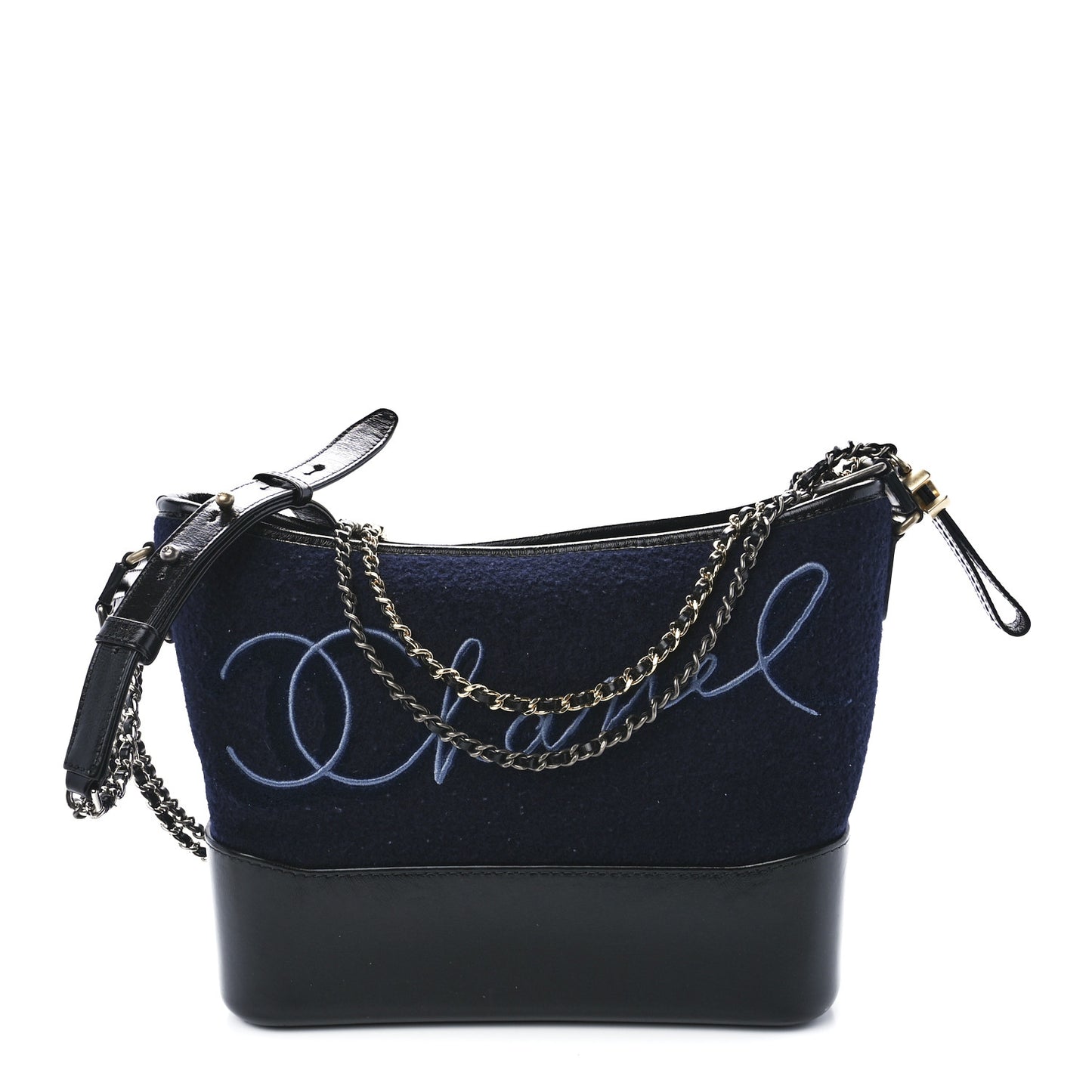 Calfskin Wool Embroidered Paris Hamburg Medium Gabrielle Hobo Dark Navy Blue