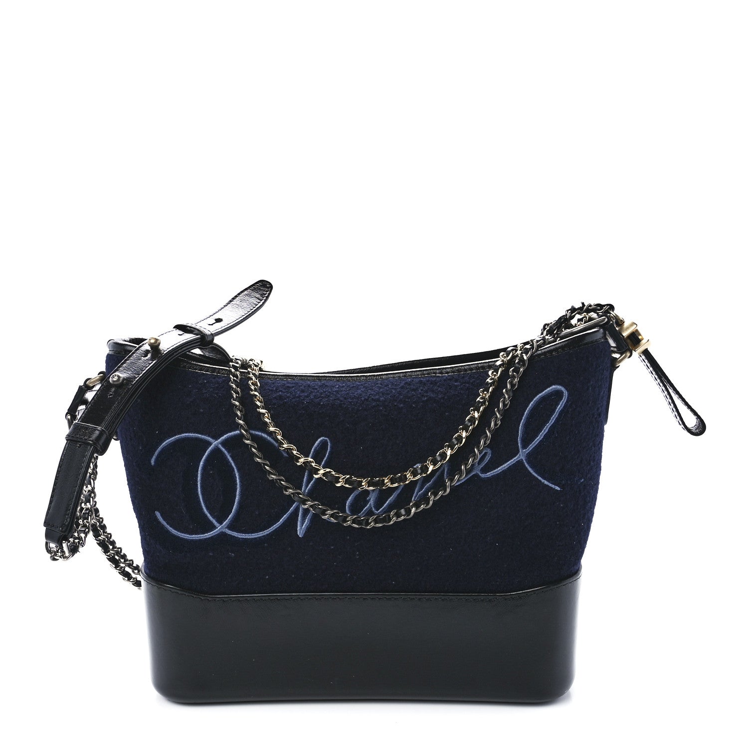 Chanel Calfskin Wool Embroidered Paris Hamburg Medium Gabrielle Hobo Dark Navy Blue 1 of 11
