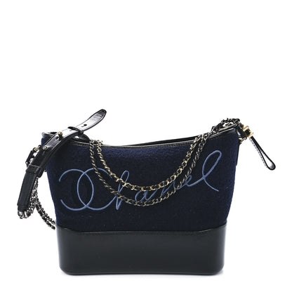 Chanel Calfskin Wool Embroidered Paris Hamburg Medium Gabrielle Hobo Dark Navy Blue 1 of 11