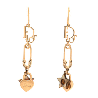 Christian Dior Crystal Safety Pin Logo Drop Earrings Gold 1 of 6