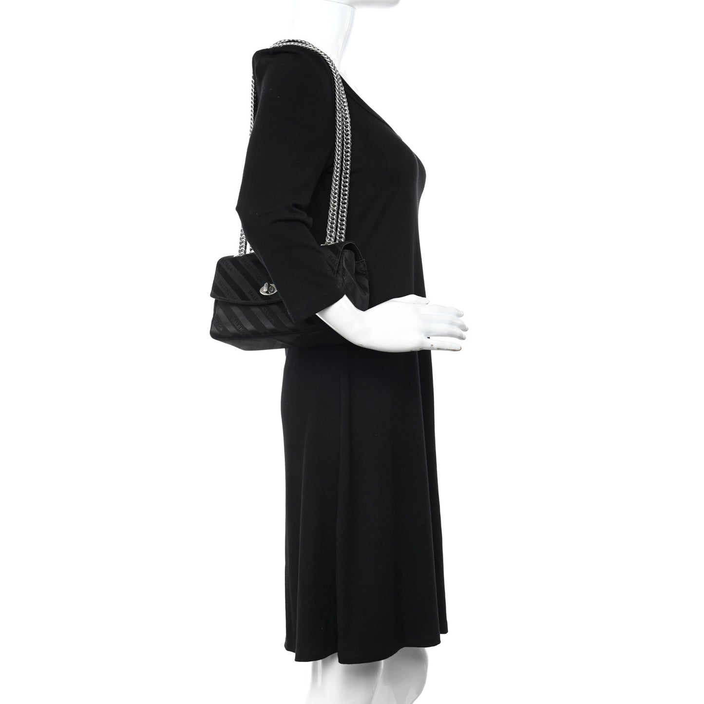 Nylon Jacquard Diagonal Logo Small Scarf Lock Chain Shoulder Bag Black Beige