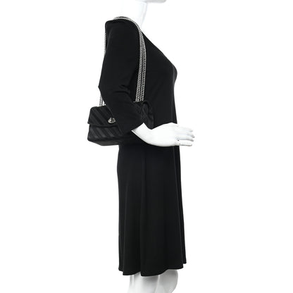 Balenciaga Nylon Jacquard Diagonal Logo Small Scarf Lock Chain Shoulder Bag Black Beige 2 of 9