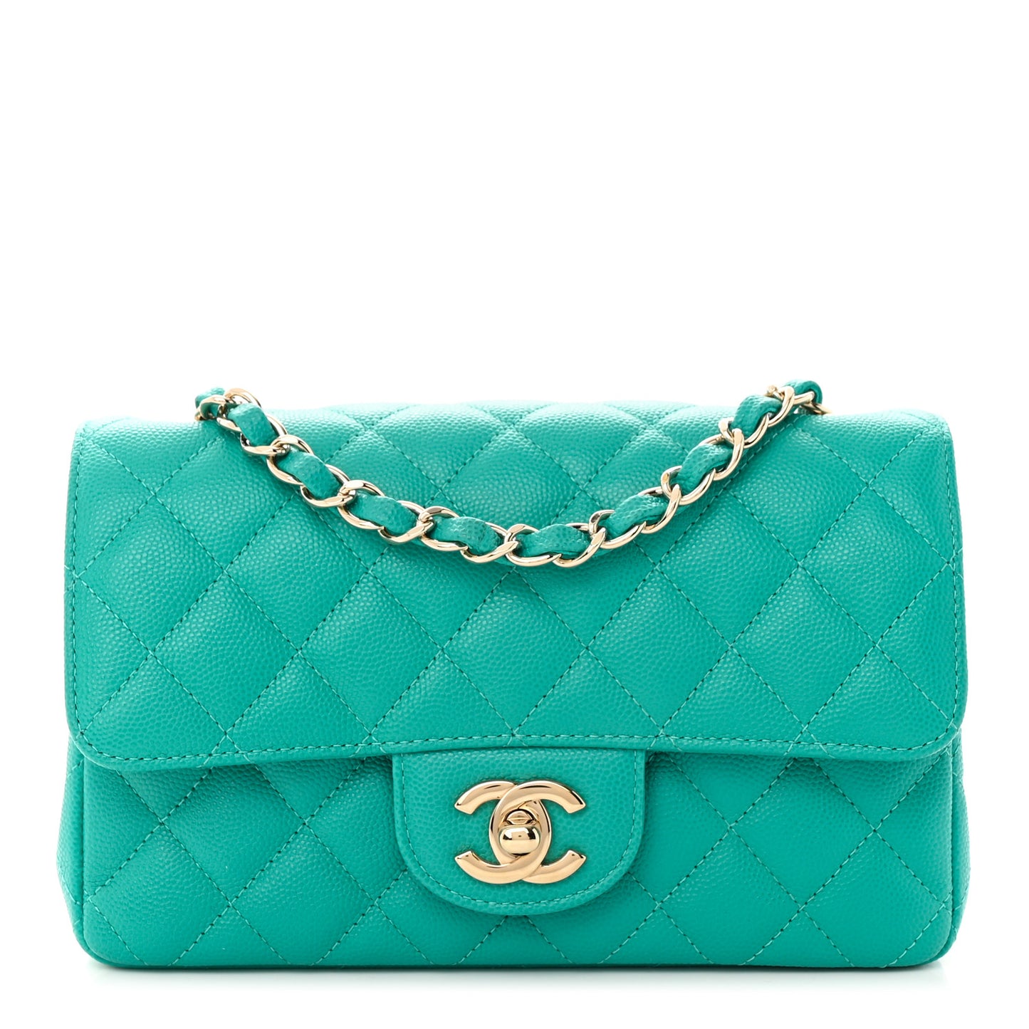Caviar Quilted Mini Rectangular Flap Turquoise
