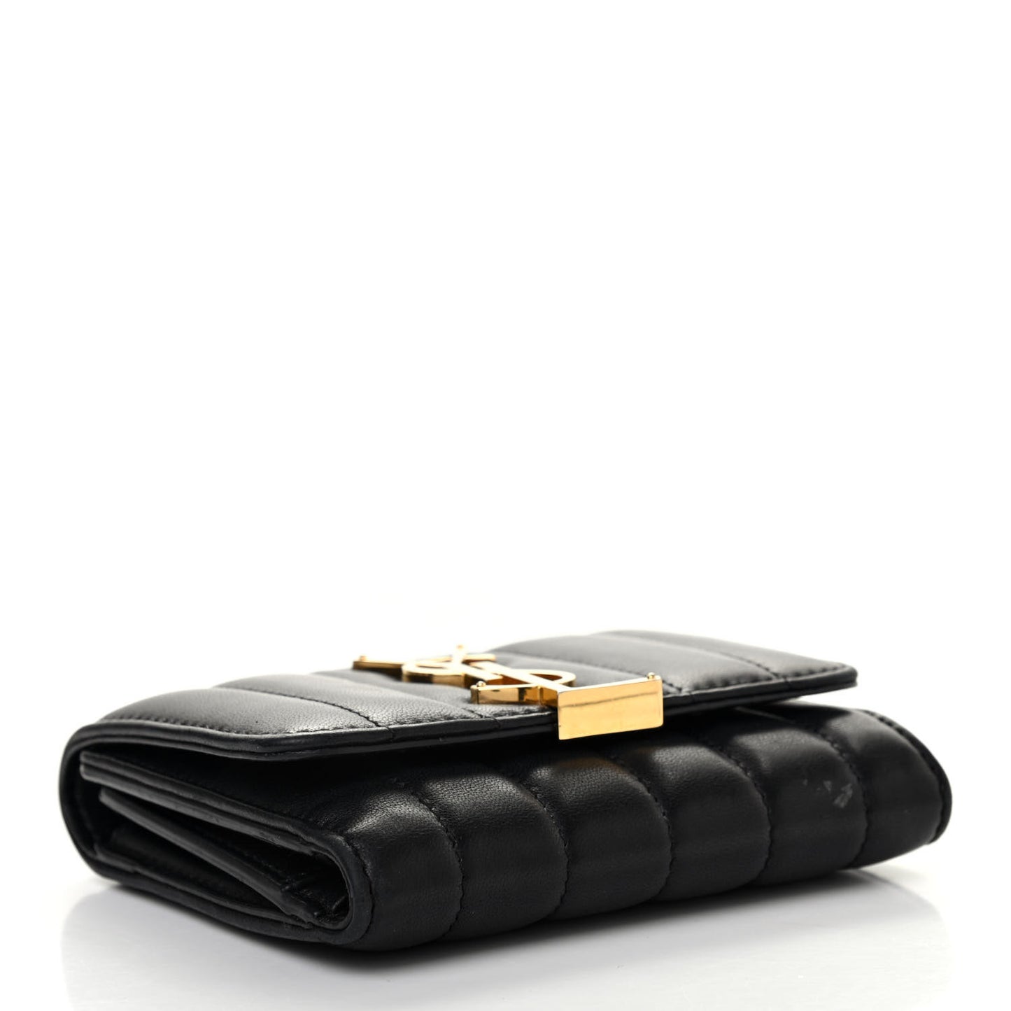 Lambskin Matelasse Monogram Vicky Tri-Fold Wallet Black