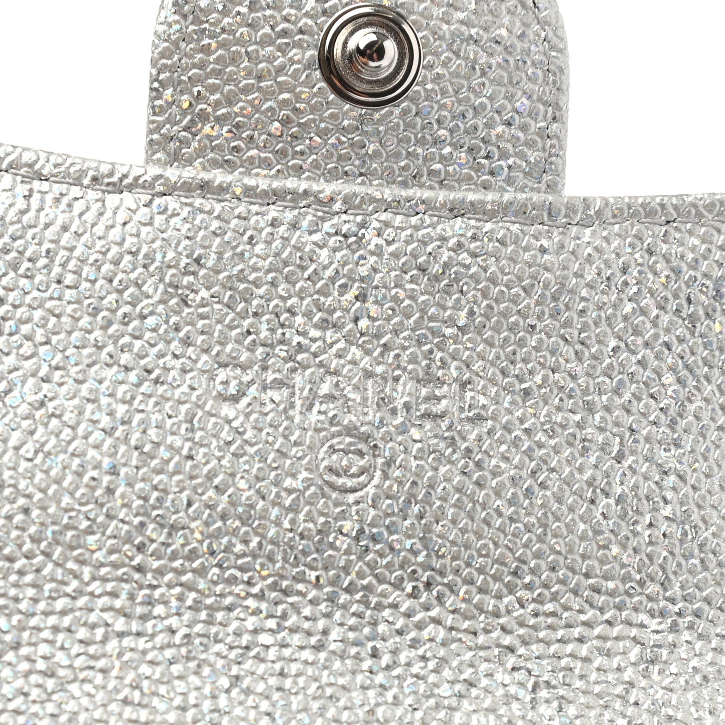 Metallic Caviar Quilted Flap Card Holder Wallet Silver