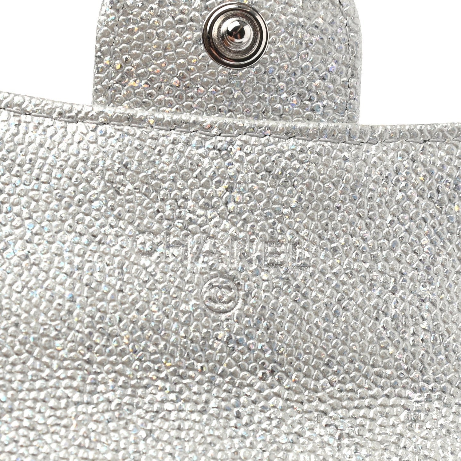 Chanel Metallic Caviar Quilted Flap Card Holder Wallet Silver 7 of 8