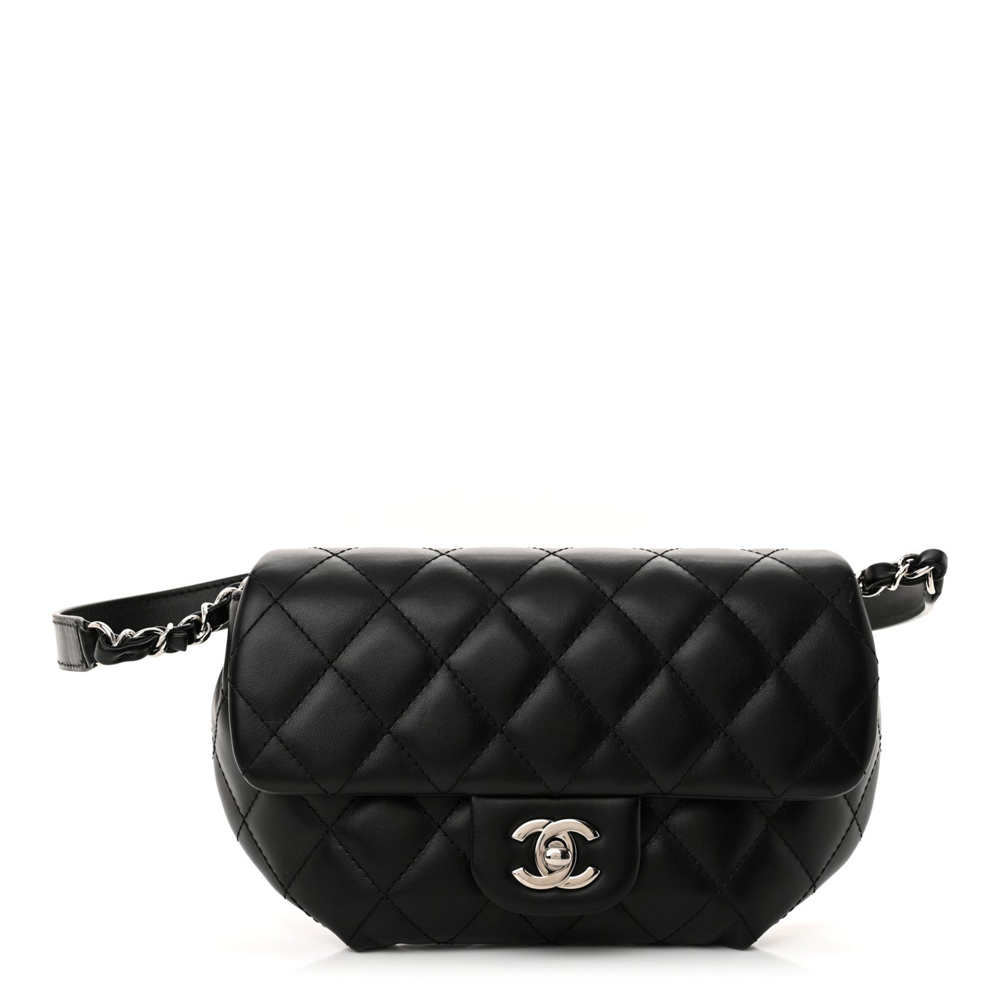 Calfskin Quilted CC Uniform Flap Belt Bag Black