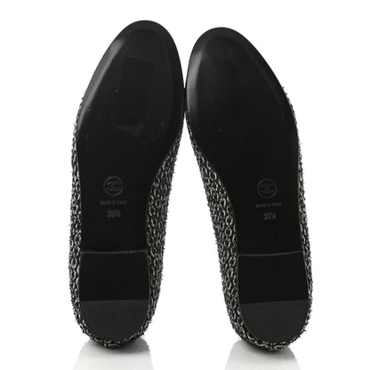 Chanel Lambskin Tweed Cap Toe Ballerina Flats 39.5 Black White 5 of 8