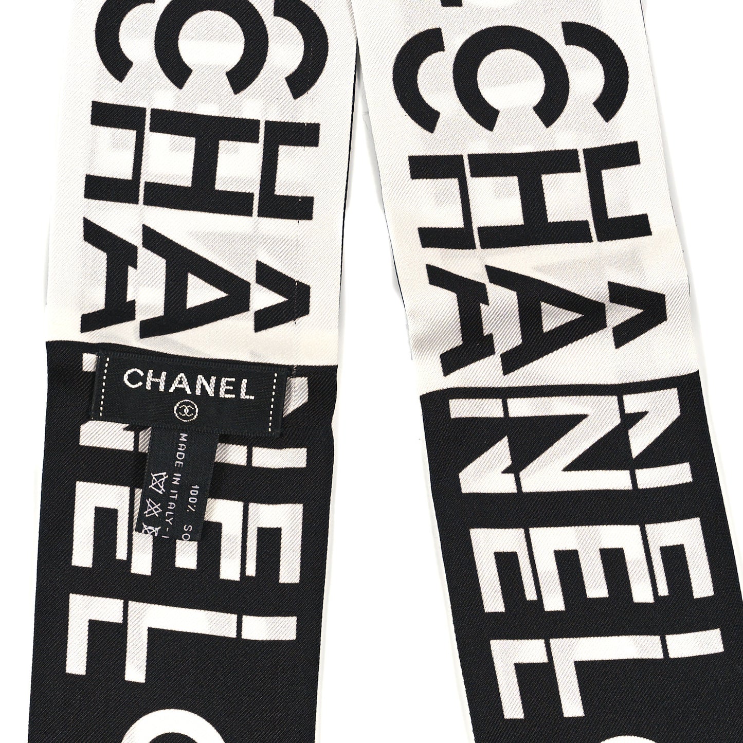 Silk Logo Slim Bandeau Scarf Black White