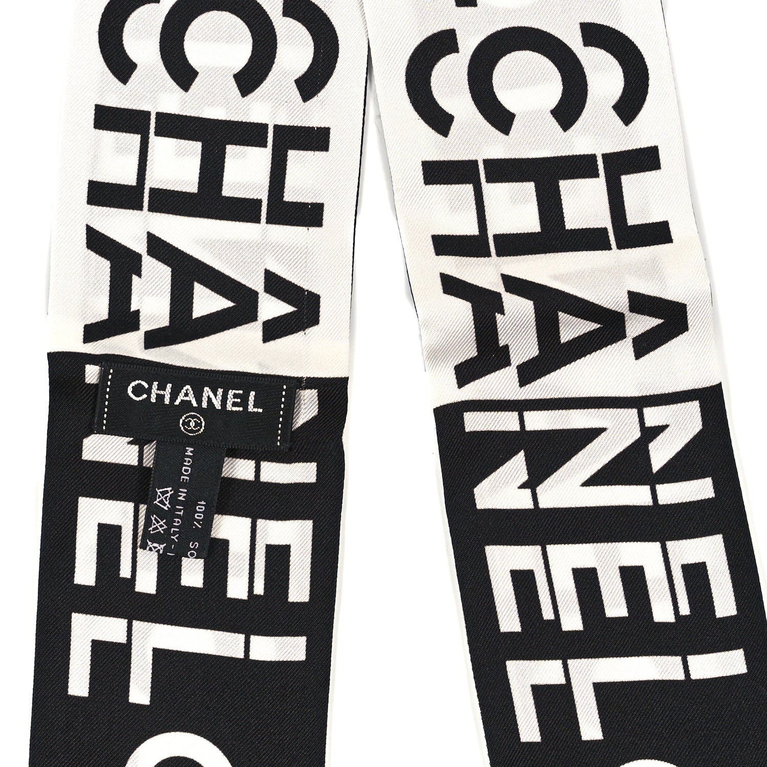 Chanel Silk Logo Slim Bandeau Scarf Black White 3 of 3