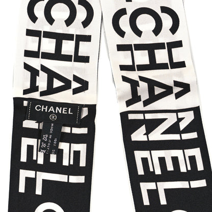Chanel Silk Logo Slim Bandeau Scarf Black White 3 of 3