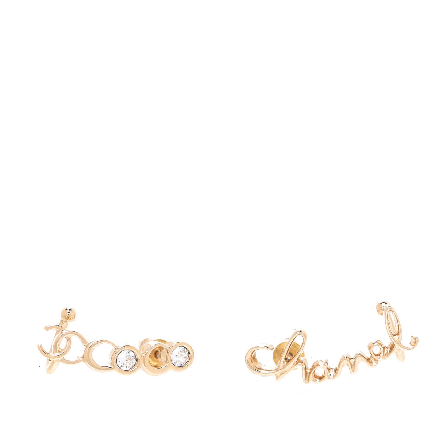 Metal Crystal Coco Script CC Climber Earrings Gold