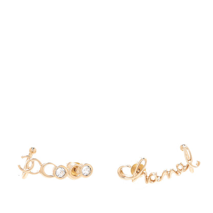 Chanel Metal Crystal Coco Script CC Climber Earrings Gold 1 of 5