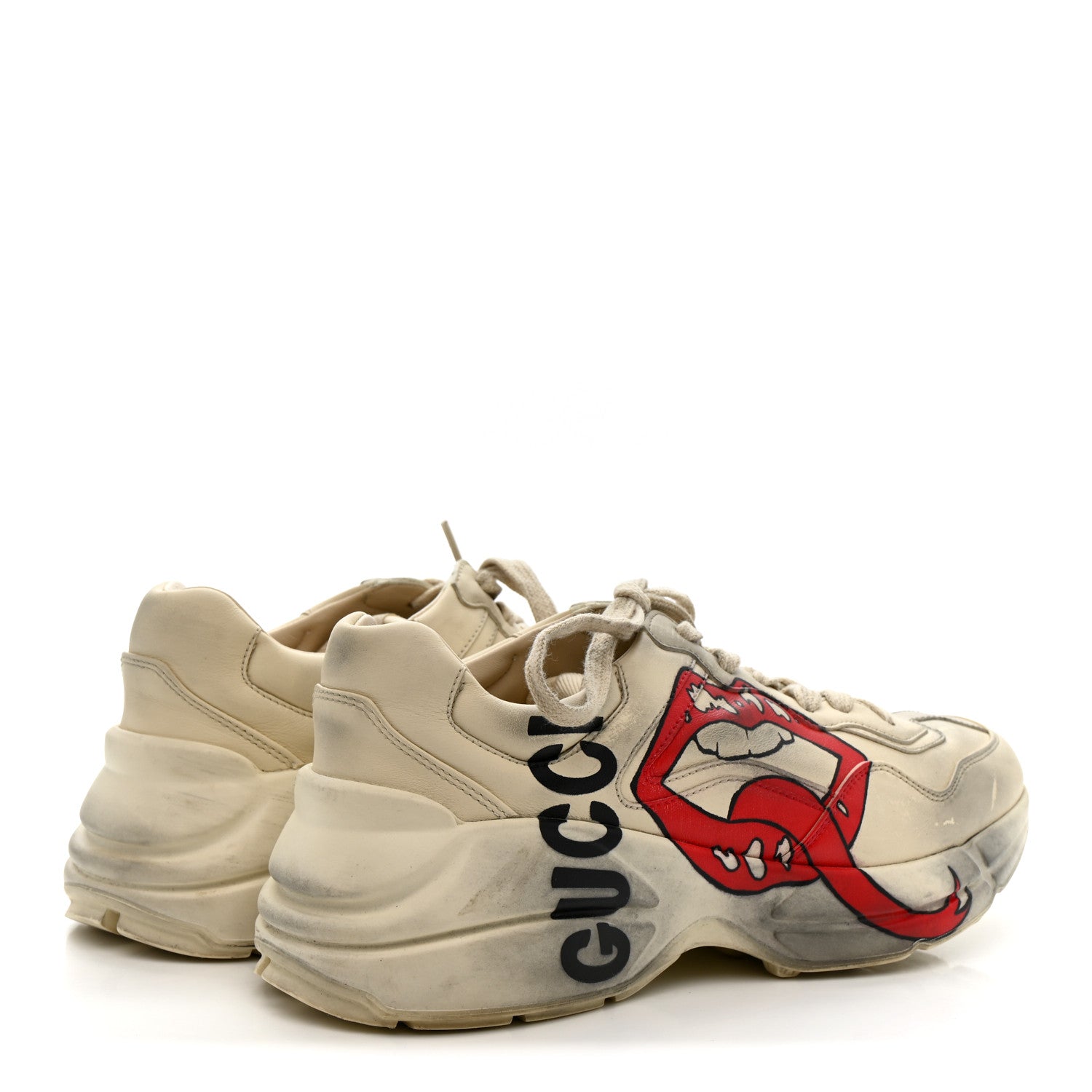 Gucci Calfskin Mouth Print Womens Rhyton Sneakers 38 Ivory 5 of 9