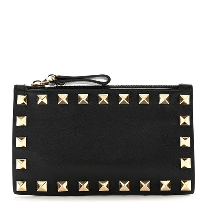 Valentino Garavani Vitello Rockstud Coin Case Card Holder Black 1 of 7