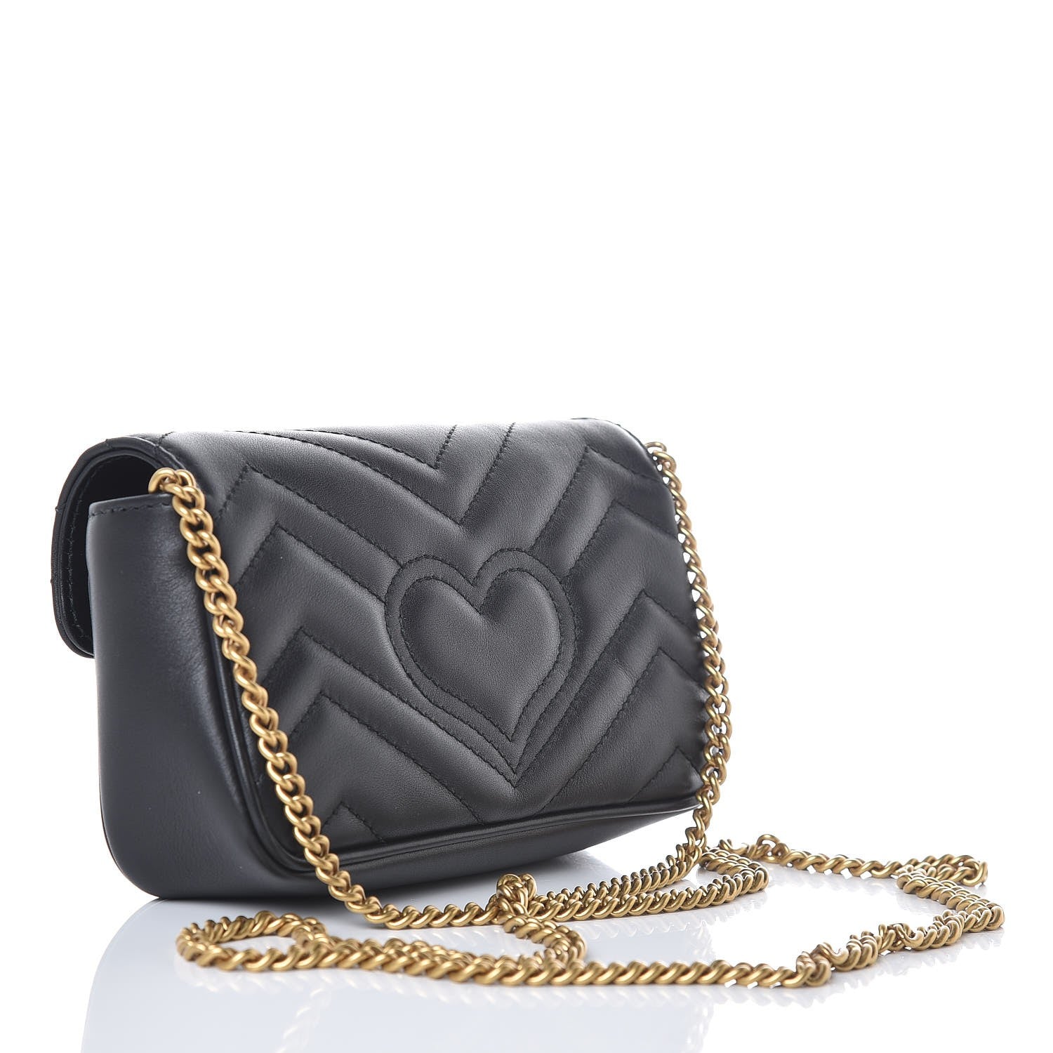 Gucci Calfskin Matelasse Super Mini GG Marmont Shoulder Bag Black 3 of 8