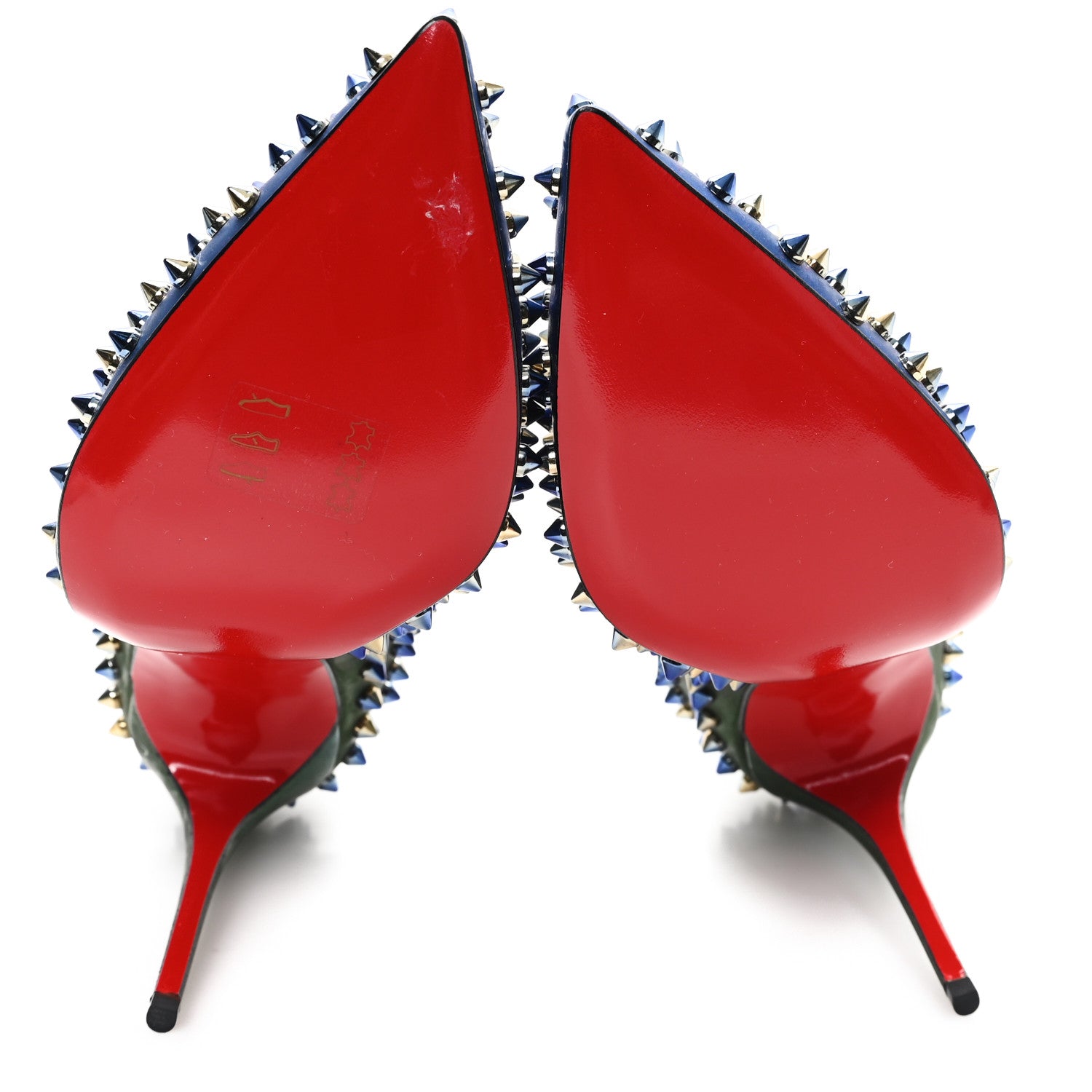 Christian Louboutin Patent Scarabe 100 Follies Spikes Pumps 39 Green Blue 6 of 10