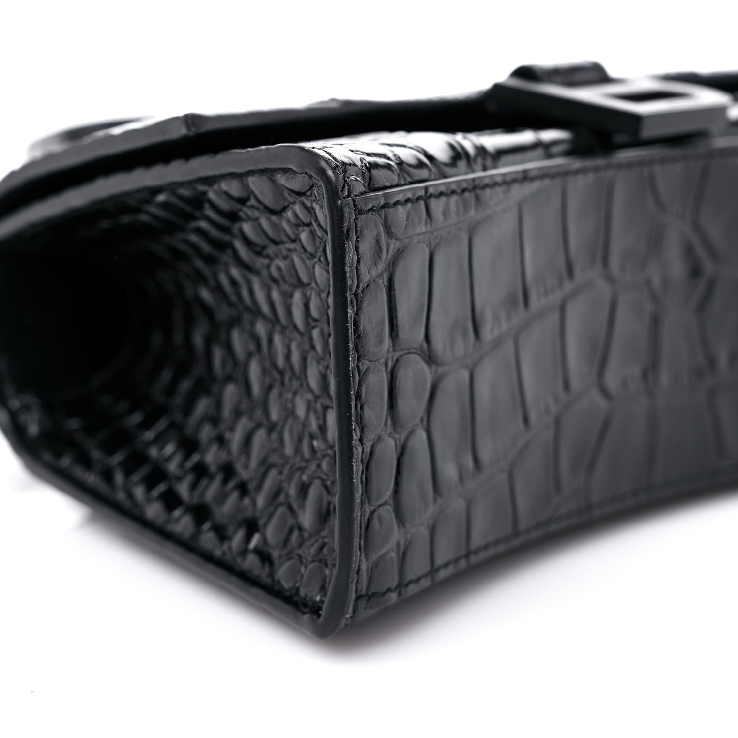 Balenciaga Shiny Calfskin Monochrome Crocodile Embossed Hourglass Top Handle Bag XS Black 7 of 11