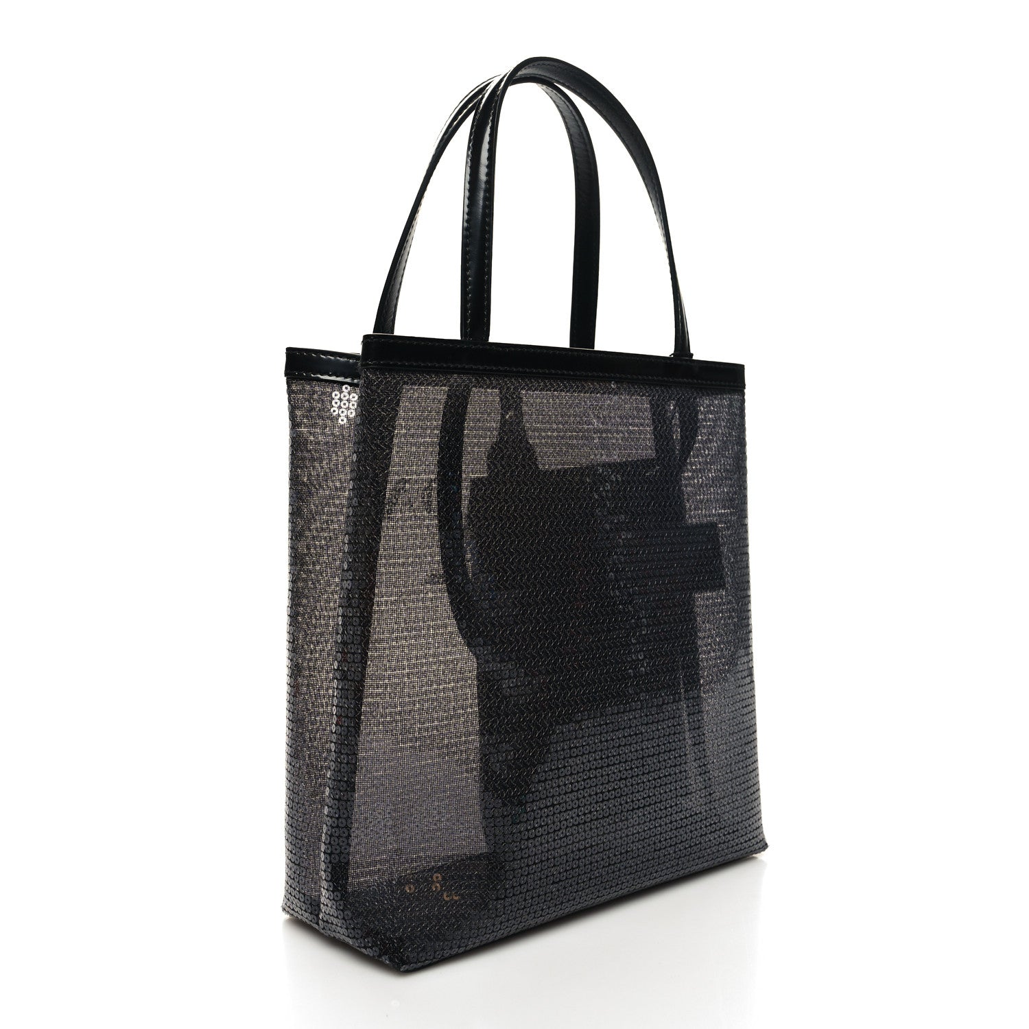Prada Sequin Mesh Small Tote Bag Black 4 of 11