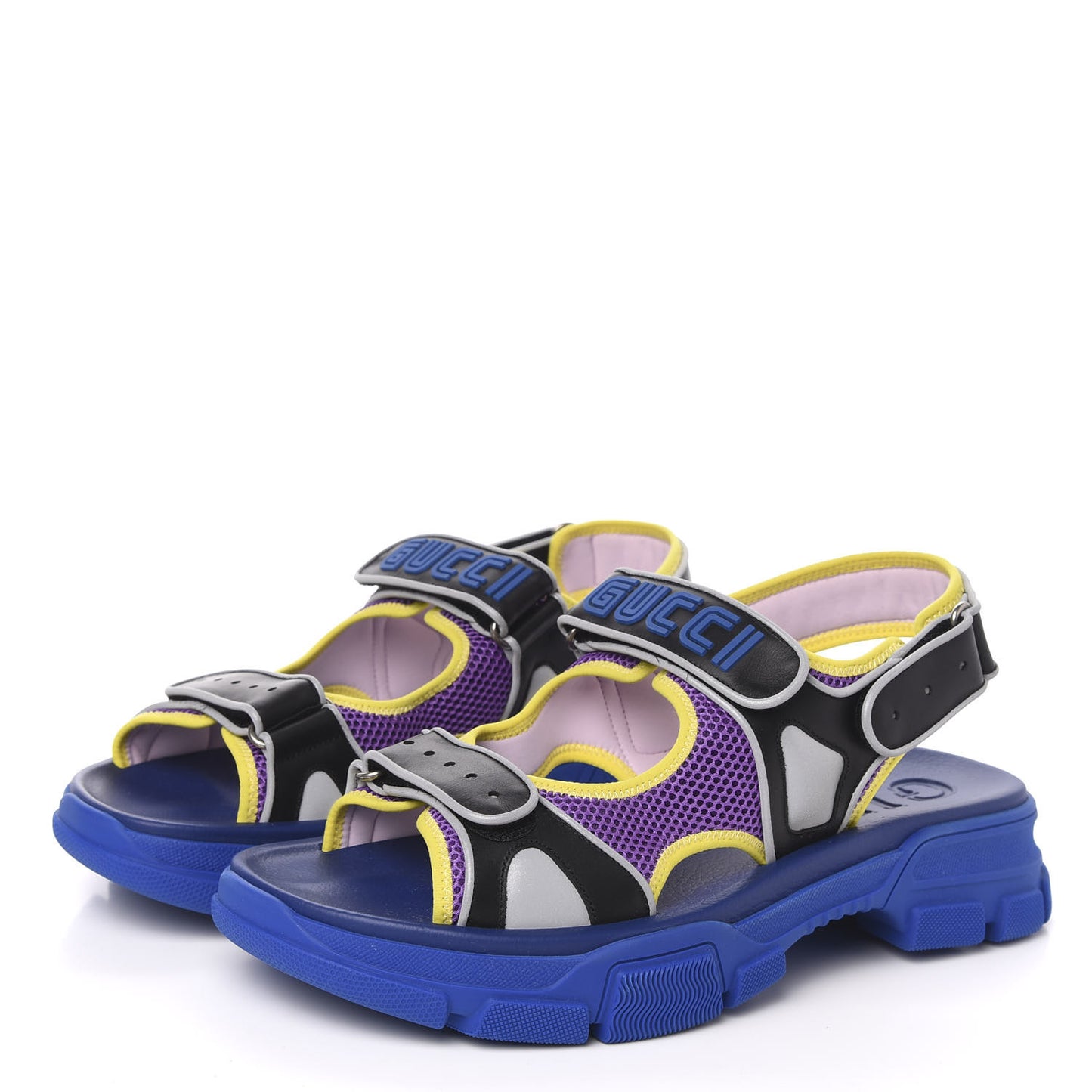 X SEGA Calfskin Mesh Mens Aguru Sandals 12 Black Blue Purple