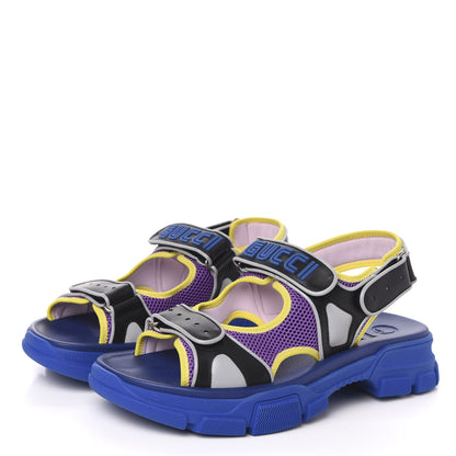 Gucci X SEGA Calfskin Mesh Mens Aguru Sandals 12 Black Blue Purple 3 of 9
