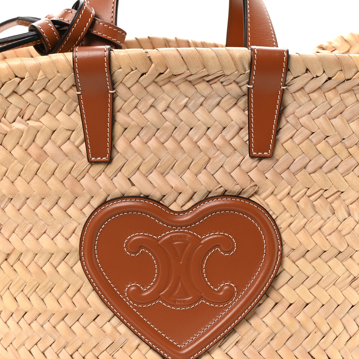 Celine Raffia Calfskin Heart Triomphe Teen Panier Tan 8 of 10