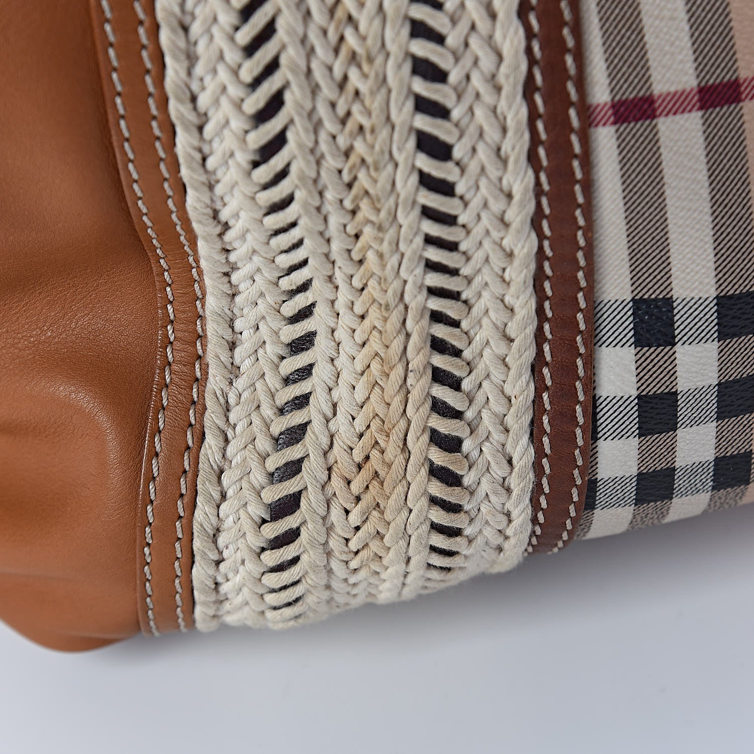 Burberry Haymarket Check Medium Rope Satchel Saddle Brown 14 of 16