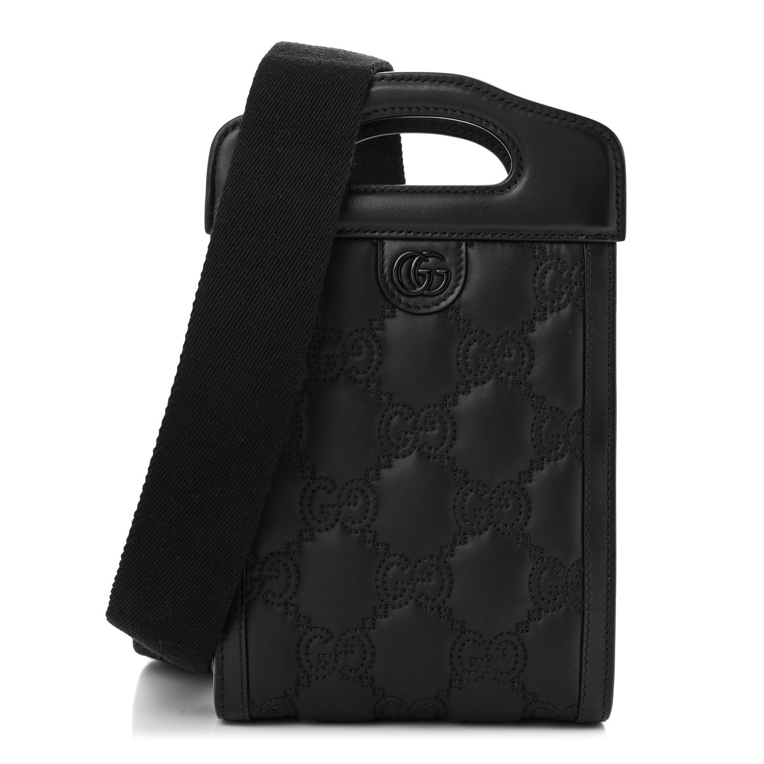 Gucci Nylon Calfskin Enamel GG Matelasse Mini Top Slip Handle Crossbody Bag Black 1 of 10