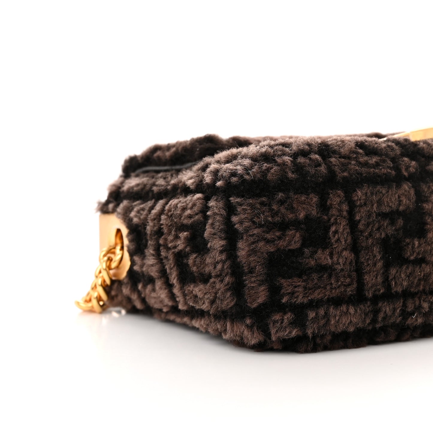 Shearling FF Midi Chain Baguette Ebano