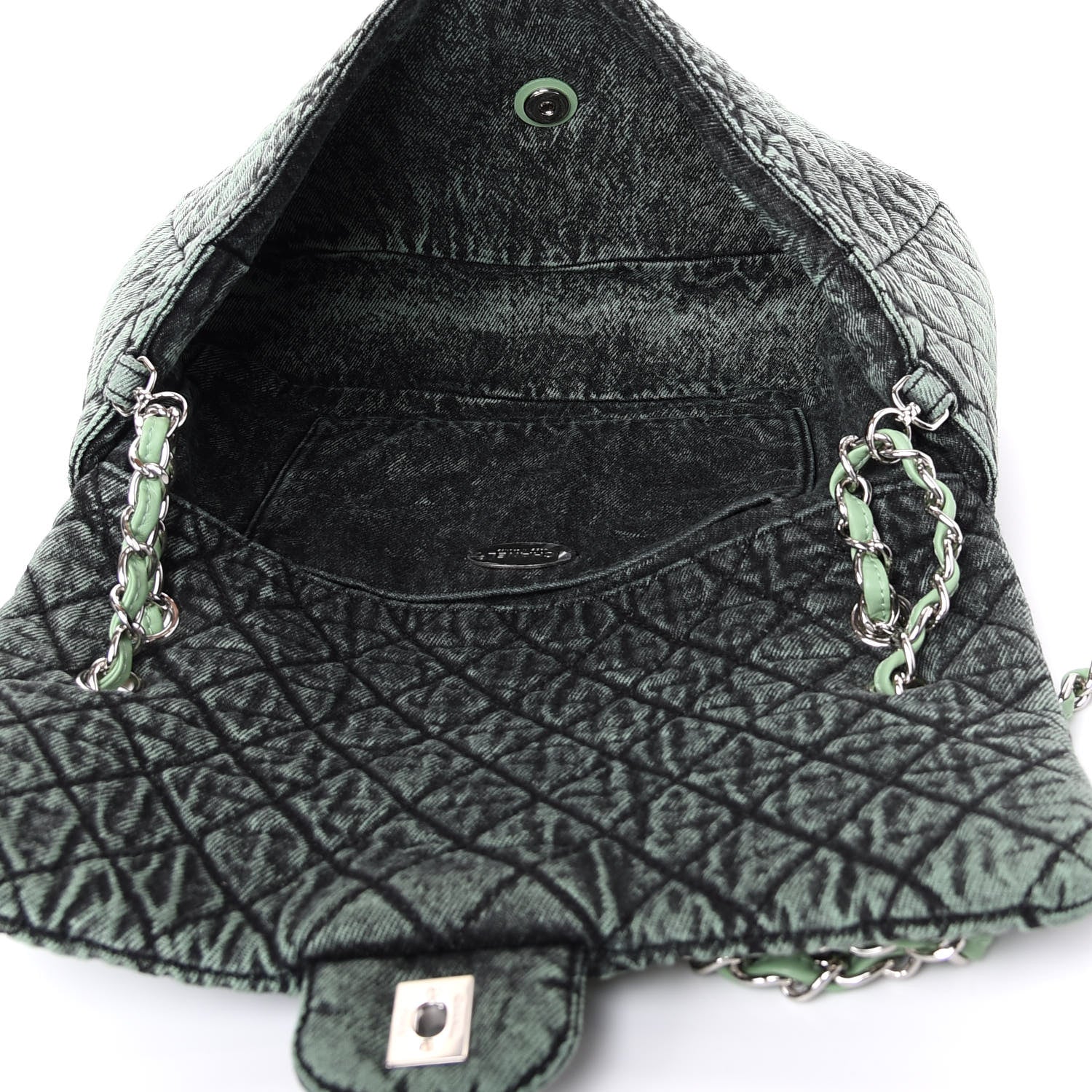 Chanel Denim Quilted Denimpression Flap Green Black 5 of 9