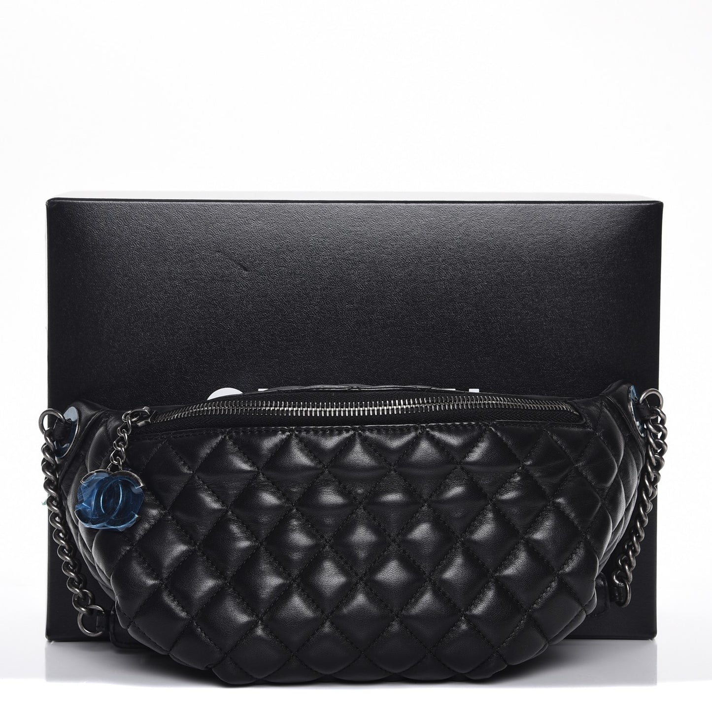 Lambskin Quilted Banane Waist Bag Fanny Pack Black