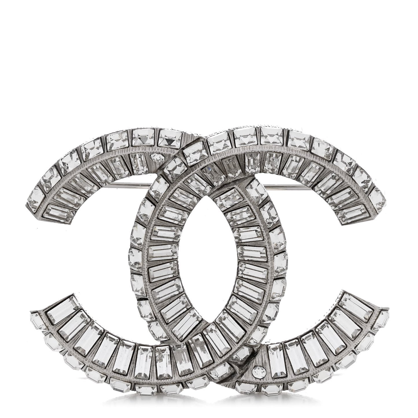 Baguette Crystal CC Brooch Silver