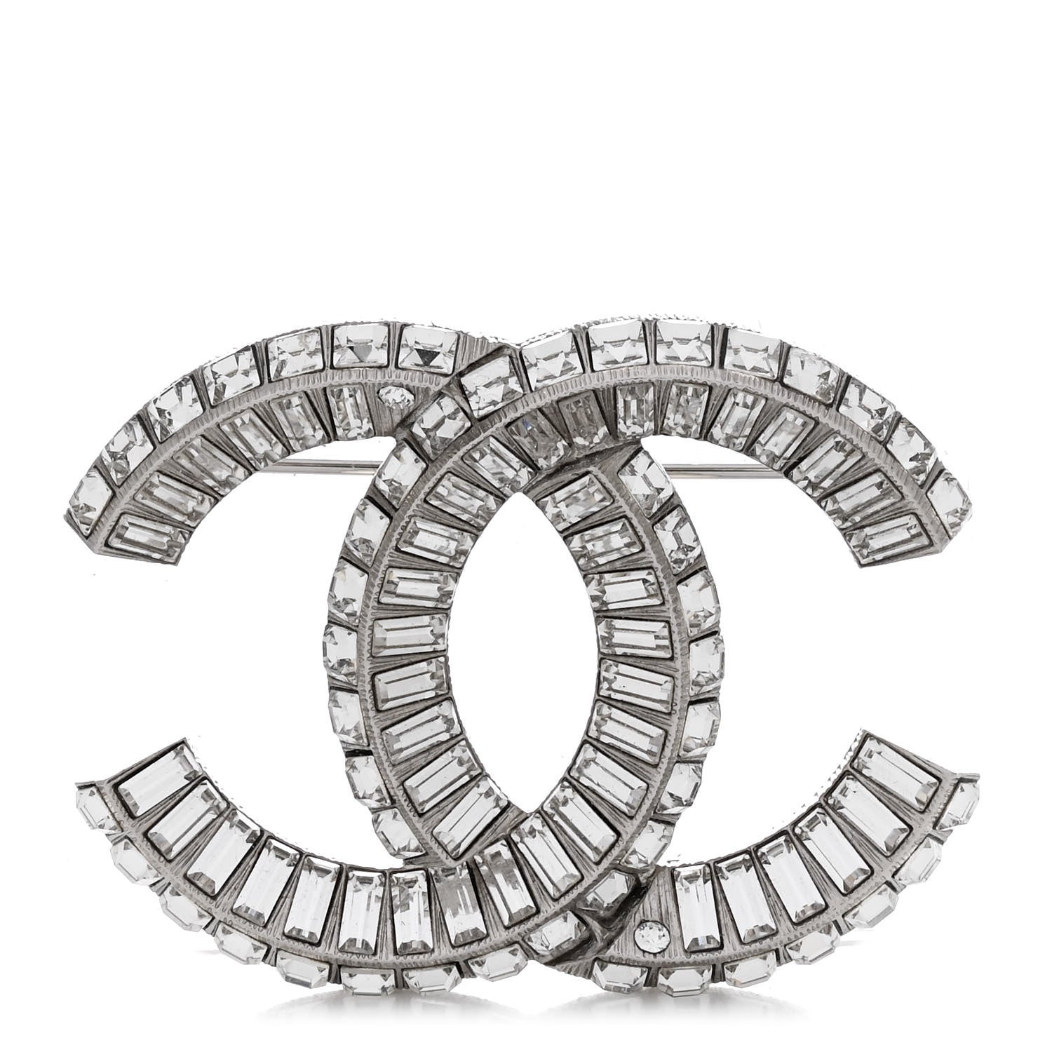 Chanel Baguette Crystal CC Brooch Silver 1 of 3