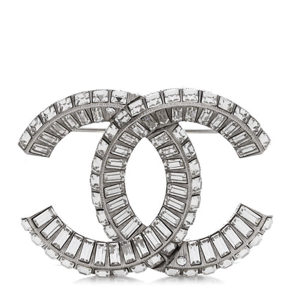 Chanel Baguette Crystal CC Brooch Silver 1 of 3