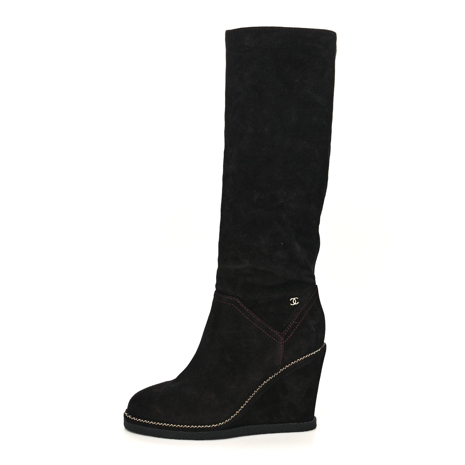 Chanel Suede Calfskin Chain Around High Boots 37.5 Black 1 of 6