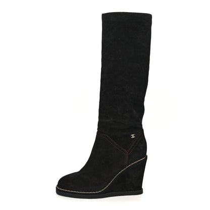 Chanel Suede Calfskin Chain Around High Boots 37.5 Black 1 of 6
